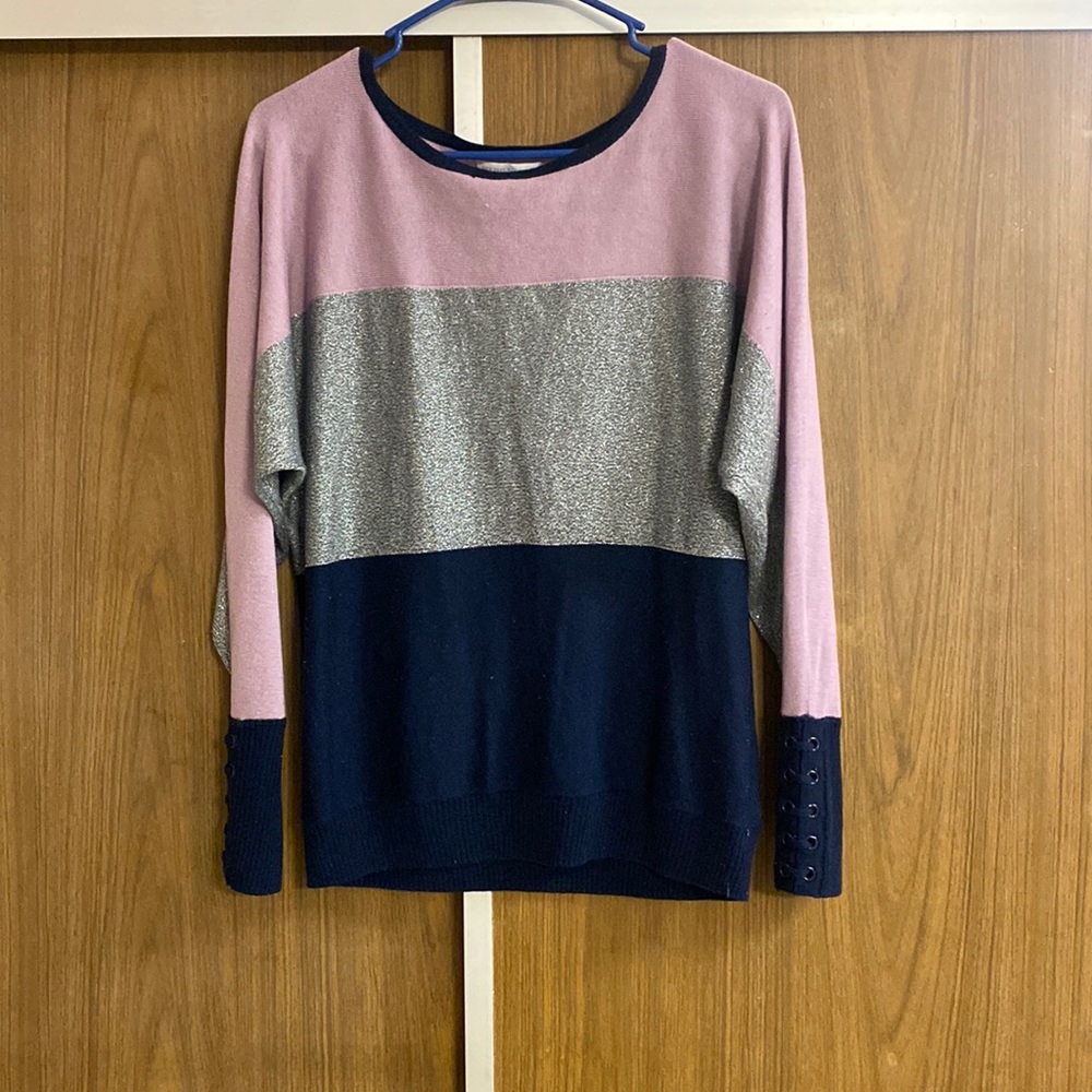 Women’s Lavender, Navy Blue, And Silver Sweater Top